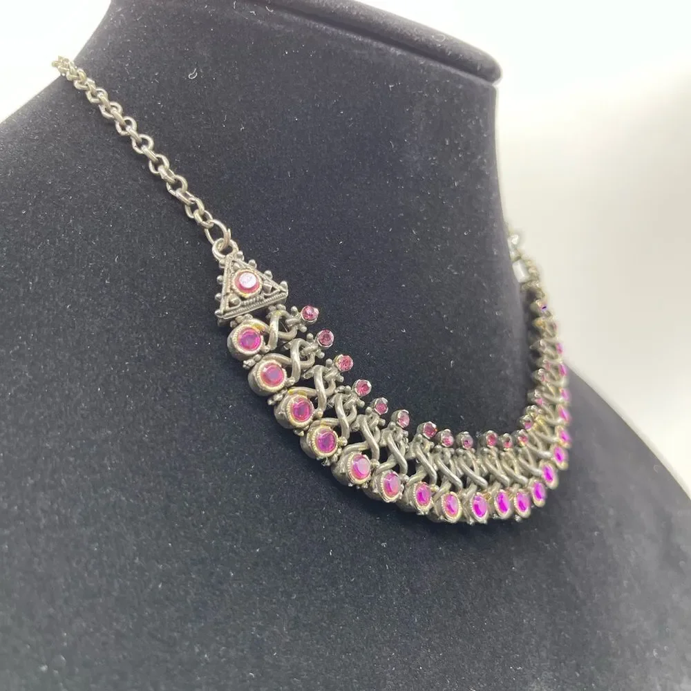 Statement Necklace with Pink Crystal on Laminate chain